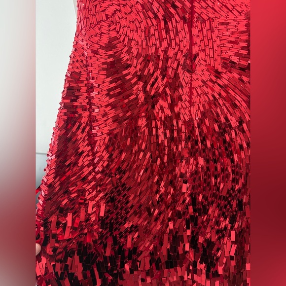 ONE SHOULDER RED SHERRI HILL MINI DRESS WITH 3 STRAPS IN THE BACK SZ 6 - Picture 5 of 11